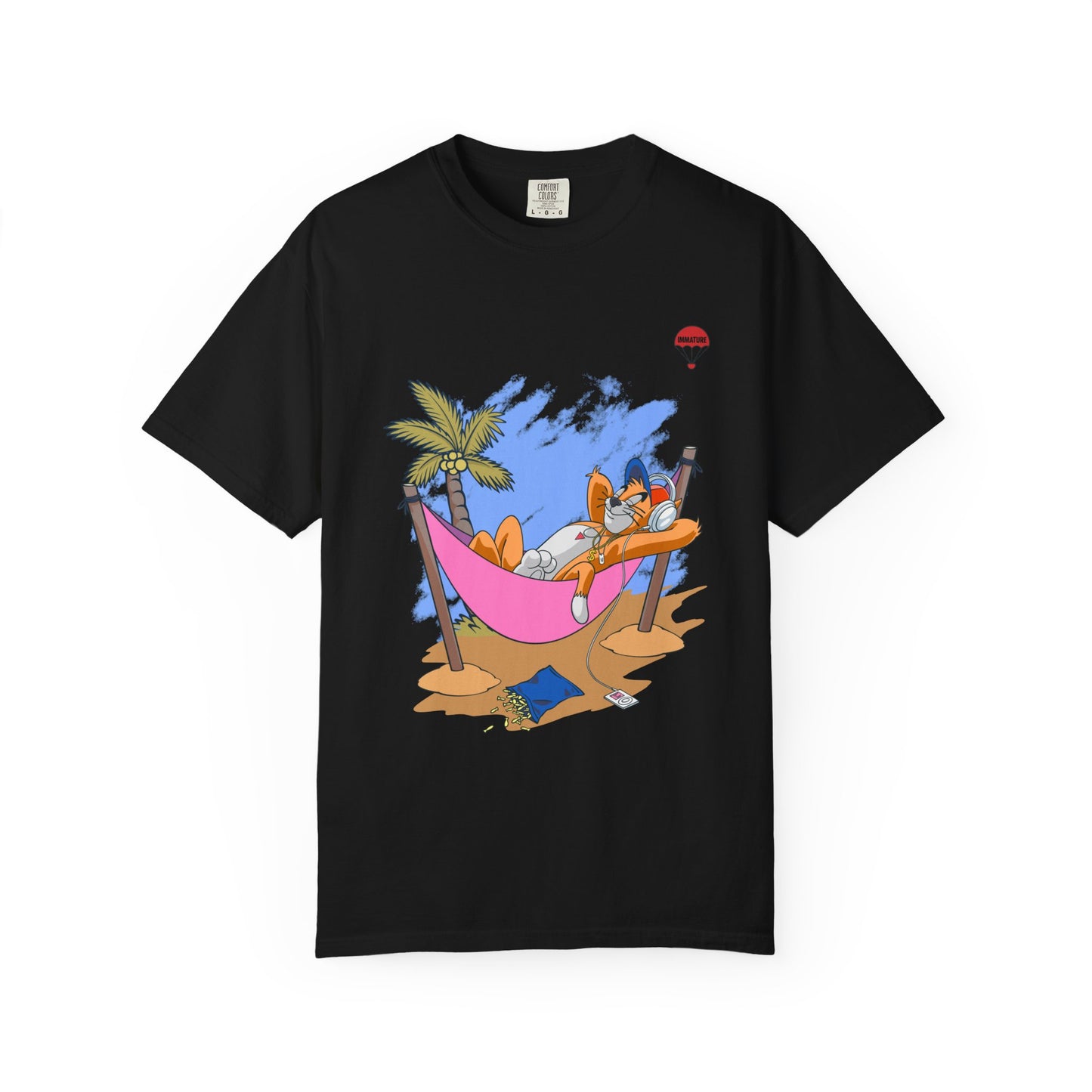 Chill Vibes T-Shirt, Unisex Relaxation Tee, Beach Day T-Shirt, Fun Summer Apparel, Cartoon Hammock Tee