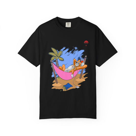 Chill Vibes T-Shirt, Unisex Relaxation Tee, Beach Day T-Shirt, Fun Summer Apparel, Cartoon Hammock Tee